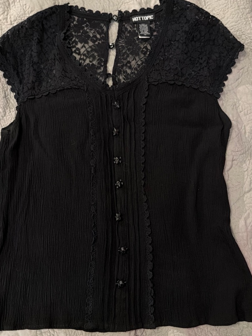 Hot Topic Black Lace-Trim Cap Sleeve Top